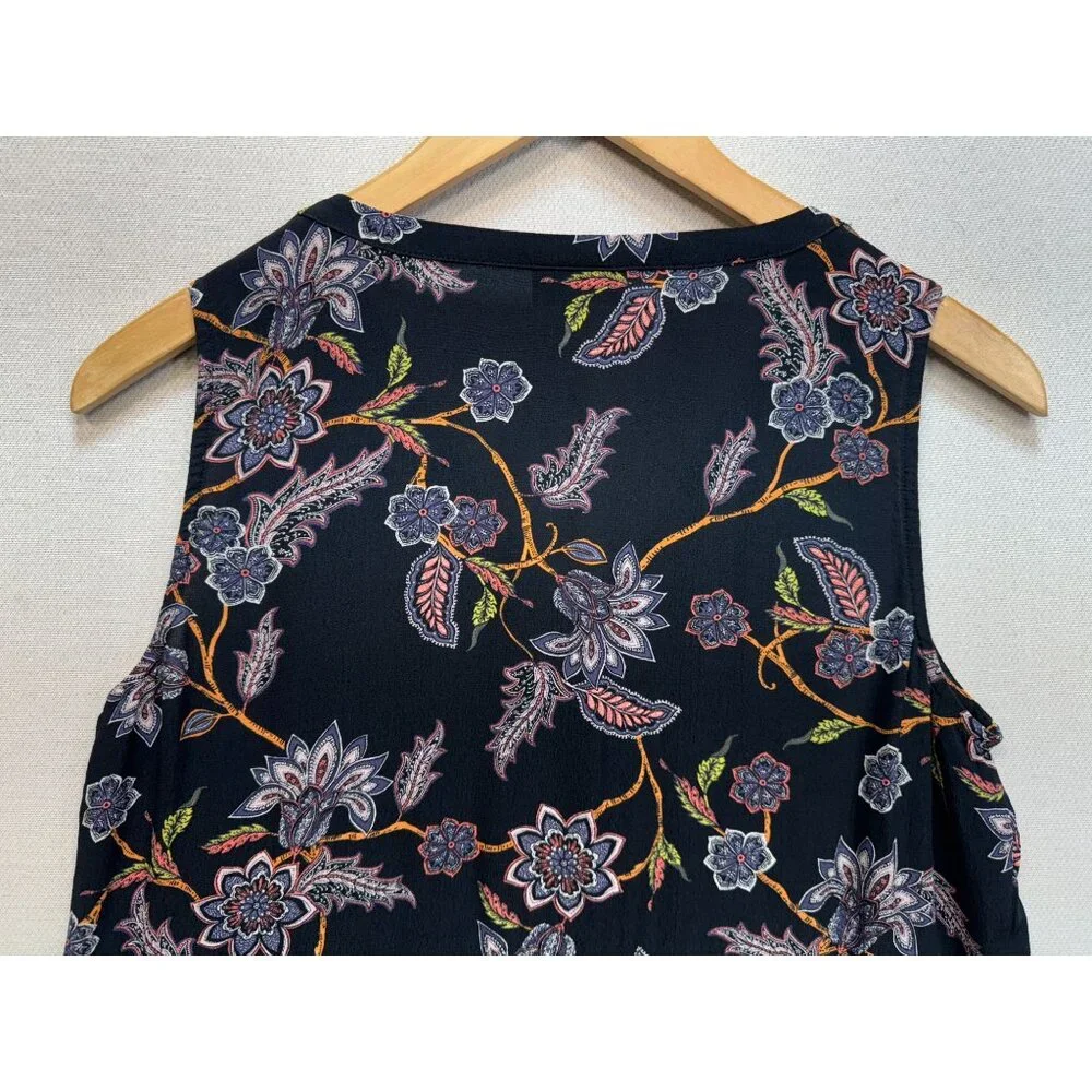 J. Jill Womens Button-Front Blouse Top Size S Petite Black Floral Sleeveless Y2K - Picture 10 of 11